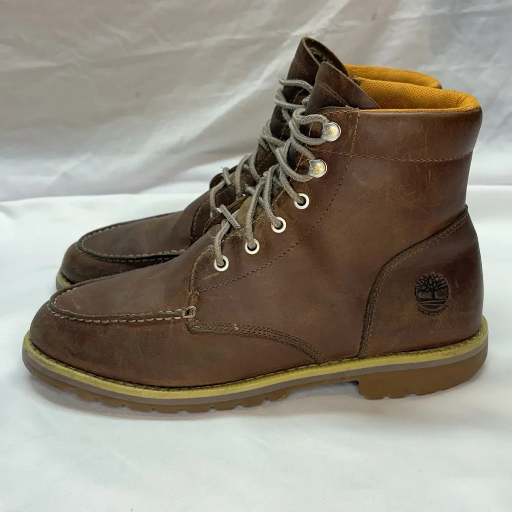 Timberland Redwood Falls Moc Toe Boots Mens 9 Rust Brown Waterproof Leather
